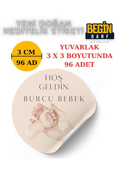 BEGİNSARF 3 CM 4 CM 5CM 6 CM YENİ DOĞAN BEBEK HEDİYELİK ETİKETİ İSİM TARİH YA...