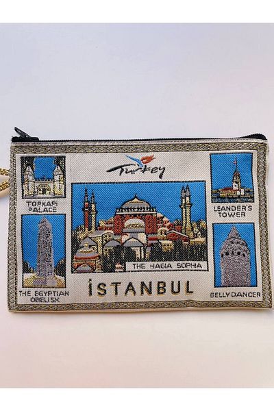 GALATA GIFT Zippered Women's Wallet, Coin Purse, Istanbul Symbol, Gold Gilded, Handle, 16X10cm