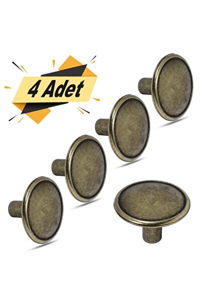 Badem10 Düğme Daire Metal Eskitme Antik (4 ADET) Mobilya Mutfak Çekmece Dolap...
