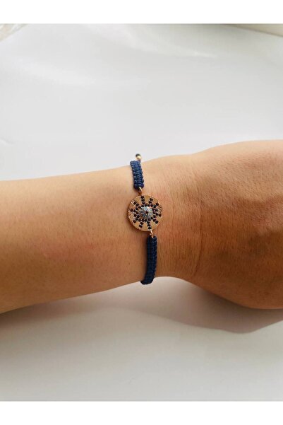 GALATA GIFT سوار مكرامية باللون الأزرق الداكن - خرز عين الشر، جديلة مصعد، حما...