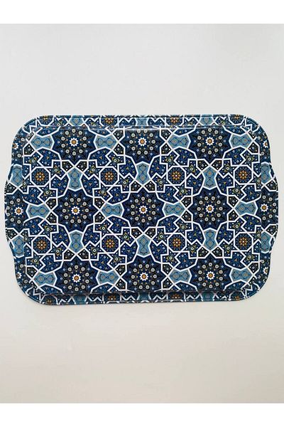 GALATA GIFT Metal Tea Tray, Kilim Patterned, Stylish Presentation Tray 32*22cm