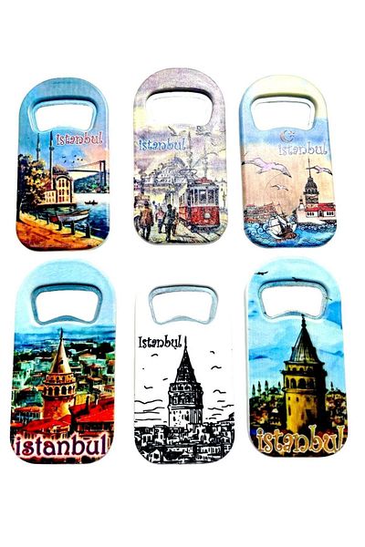 GALATA GIFT 6 deschizători de sticle cu tematică Istanbul și magnet pentru frigider - Deschizător de sifon 9 cm