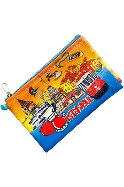 GALATA GIFT Κομψό γυναικείο πορτοφόλι με μεσαίο φερμουάρ - Μονόφθαλμο, Συμπαγές, Με Χάντρες Εξωτερικού Κακού Ματιού, Κωνσταντινούπολη 18*12cm