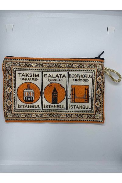 GALATA GIFT محفظة نسائية بنقش تقليدي، رموز اسطنبول، مذهبة، بسحاب، مقاس 16×10 سم