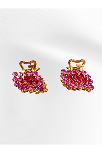 GALATA GIFT Agrafă cu zirconiu din aur roz - 2,5 cm, culoare roz, cu strasuri și detaliu clemă de păr