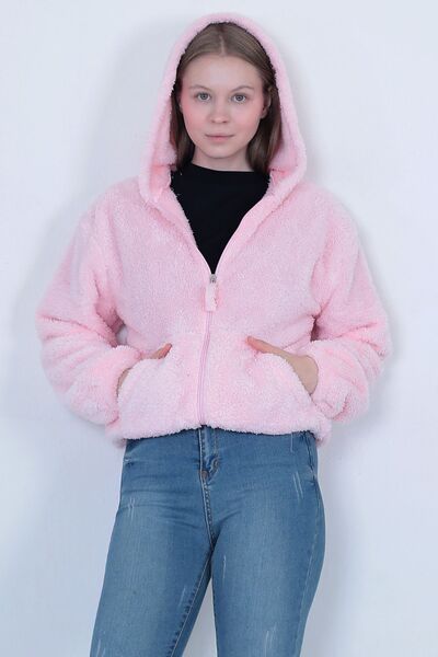 LW Lost wintage Hırka Welsoft Peluş Kapüşonlu Önü Fermuarlı Çift Cepli Regular Sweatshirt