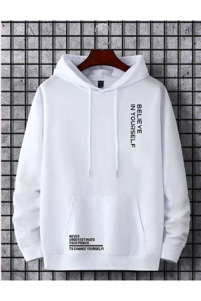 Altamira Ανδρικό φούτερ με στάμπα White Believe Oversize με κουκούλα