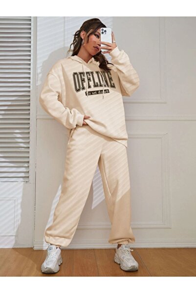 Altamira طقم بقلنسوة كبير الحجم مطبوع باللون البيج للسيدات