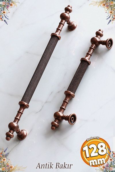 Badem10 Lemn de molid antic cupru antic metal 128 mm mobilier bucătărie sertar dulap dulap mâner mâner