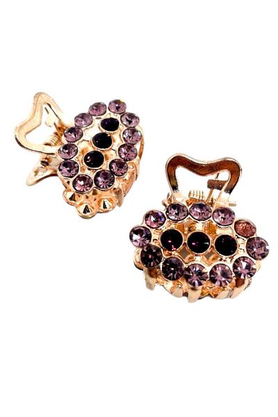 GALATA GIFT Lilac Purple, Jewelled, Clamp Clip, Small Two Pieces Metal Hair Clip