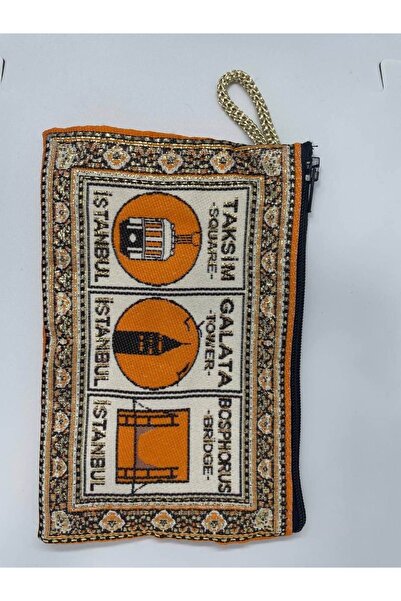 GALATA GIFT Traditional Patterned, Istanbul Symbols Printed, Gilded, Zippered Women's Wallet, 16x10cm