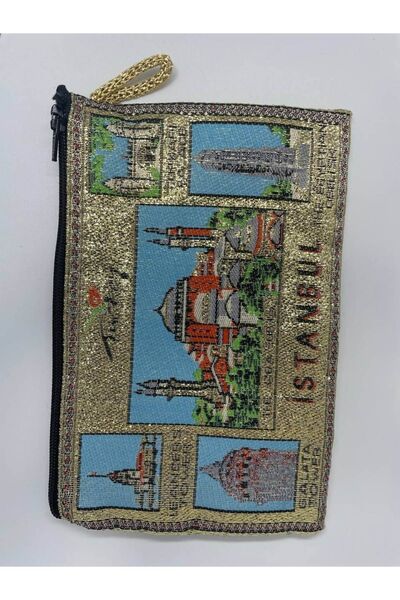 GALATA GIFT Традиційний візерунок, символи Стамбула, золота облямівка, жіночий гаманець на блискавці, 16x10 см