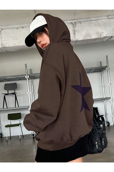 Altamira Hanorac oversize cu glugă unisex maro cu stea cu spate