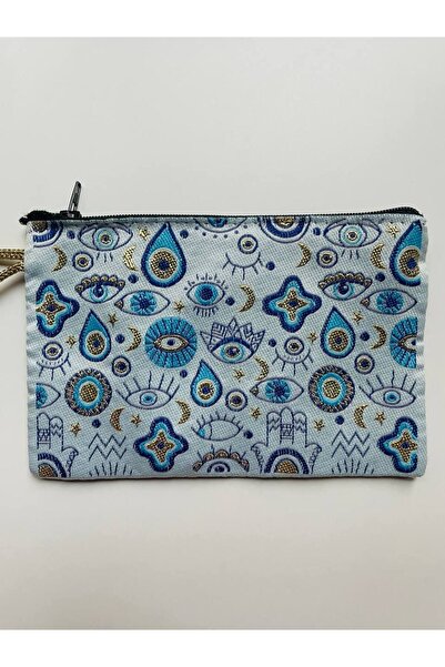 GALATA GIFT Γυναικείο πορτοφόλι με το κακό μάτι, μεσαίου μεγέθους κομψό με φερμουάρ, γραμμωμένο πορτοφόλι