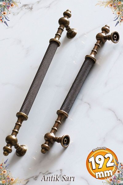Badem10 Lemn de molid antic, metal galben antic, 192 mm, mobilier, sertar de bucătărie, dulap, mâner dulap, mânere