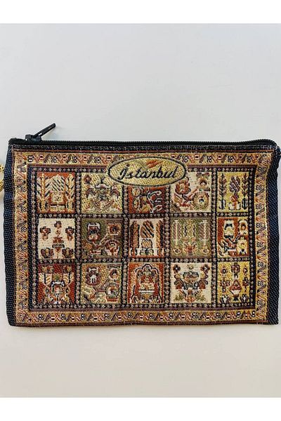 GALATA GIFT Traditional Patterned, Istanbul Symbol, Gold Gilding, Handle, Zippered Women's Wallet, 15x10 Cm