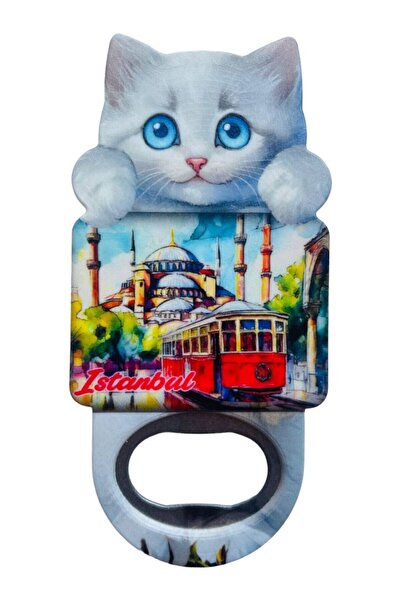 GALATA GIFT Magnet pentru deschiderea sticlelor cu tematică Istanbul și pisică - 10 cm, un singur