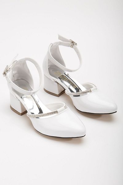 miram shoes حذاء سهرة بناتي من الجلد الأبيض اللامع