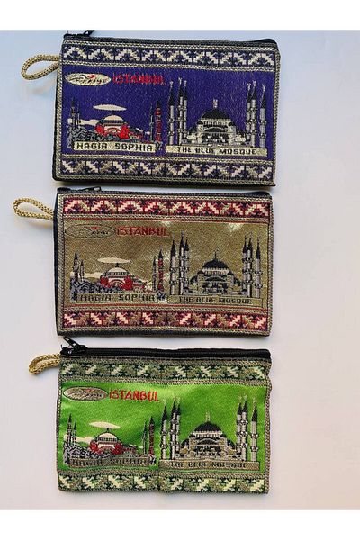GALATA GIFT 3 Pieces Medium Size Women's Wallet, Stylish, Zippered, Lined Handle, Rug Patterned Money Wallet 15x10