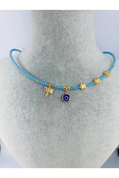 GALATA GIFT Bebek Mavisi Renkli, Nazar Boncuklu, Gold Kelebek, Yıldız Figürlü Şık Kolye