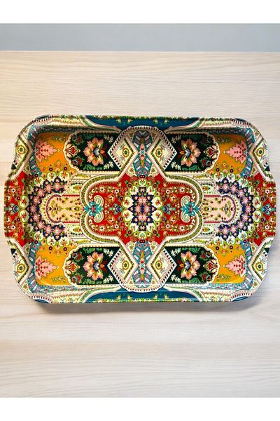 GALATA GIFT Metal Tea and Coffee Tray - Rug Patterned, Stylish Presentation, 32*22cm, Anti-Scratch and Anti-Tarnish