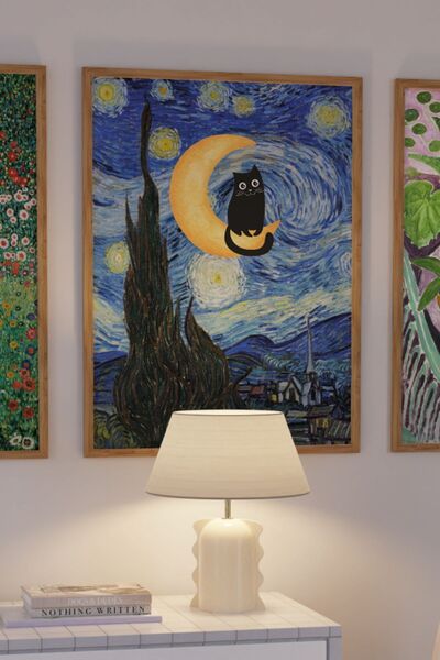 Sweetco Çerçevesiz Poster Van Gogh Cat Series | Van Gogh Kedili Uyarlama Posteri
