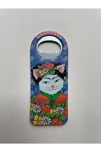 NiceandBonita Cat-Themed, Blue Colored Opener Wearing a Floral Crown