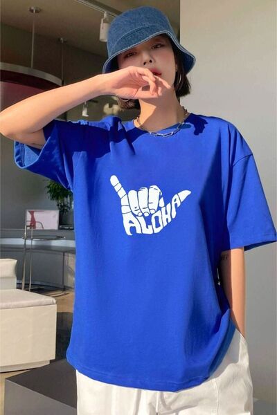 Altamira Tricou oversize cu imprimeu Saks Blue Aloha pentru damă