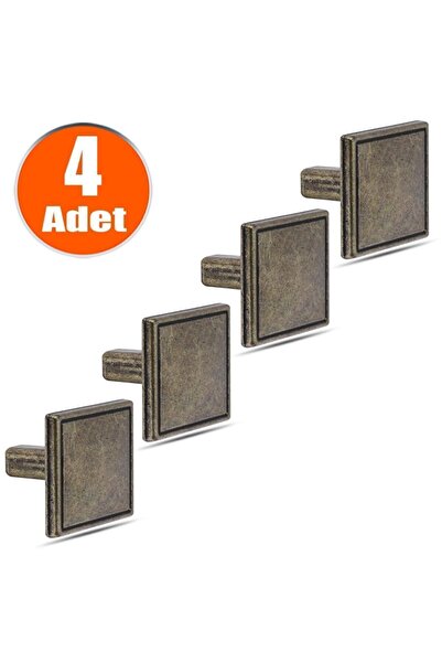 Badem10 Düğme Kare Metal Eskitme Antik (4 ADET) Mobilya Mutfak Çekmece Dolap ...