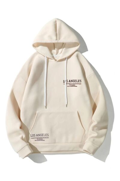 Altamira سويت شيرت نسائي بغطاء للرأس مطبوع عليه تفاصيل نص لوس أنجلوس باللون البيج