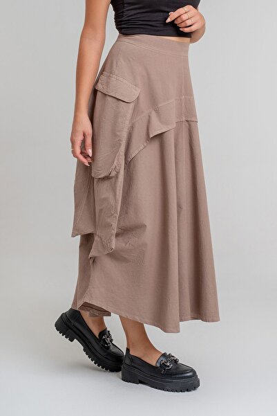 Bold & Young Cotton Women's Skirt - with Cargo Pockets, Mouldings and Hidden Zipper