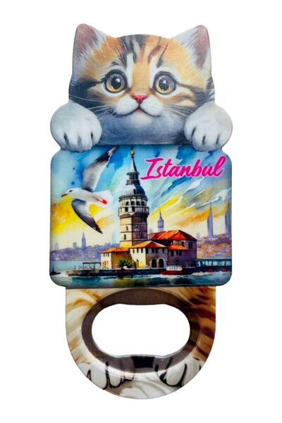 GALATA GIFT Istanbul and Cat Themed Bottle Opener Magnet - 10 Cm, One Piece