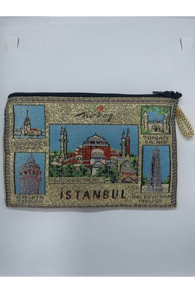 GALATA GIFT Традиційний візерунок, символи Стамбула, золота облямівка, жіночий гаманець на блискавці, 16x10 см