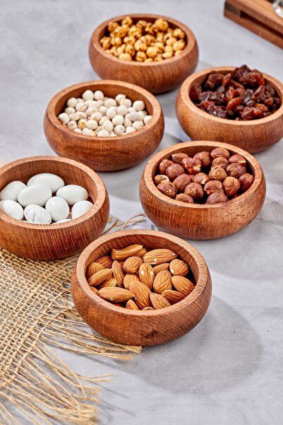 MODA OZY 6-Piece Acacia Handmade Round Snack Bowl Presentation Bowl