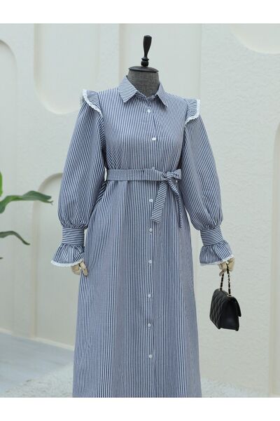 HİJABAYA Lace Detailed and Belted Buttoned Dress