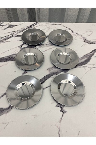 Aslı Hediyelik Lüx 6'lı Gümüş Yuvarlak Model Paslanmaz Metal Çay Tabağı