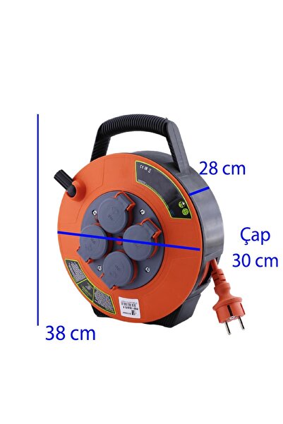 Badem10 Plastik Kapaklı Mini 4 Priz TTR Kablo 10 Metre Makaralı Seyyar 3x1.5 mm CCA Monofaze Uzatma Kablosu