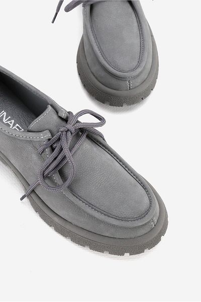TUNAELLİ Γκρι Nubuck Γνήσιο Φυσικό Δέρμα - Παπούτσια Oxford με κορδόνια μεγέθους 36-41