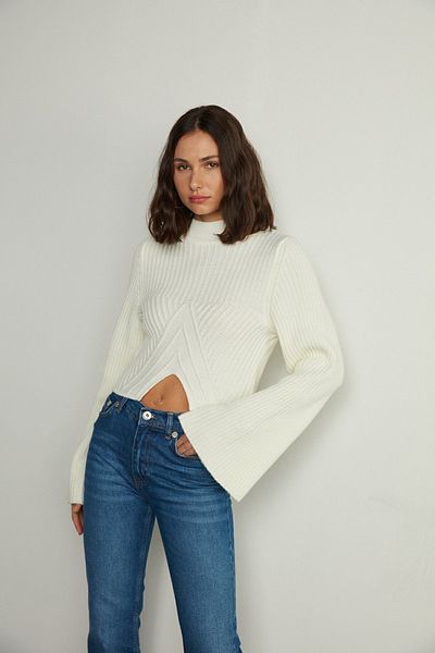 VATKALI Strickpullover mit V-Schlitz Ecru