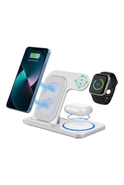 WIWU Kablosuz Şarj Standı Wiwu Wi-W020 3in1 Katlanabilir Hızlı Şarj Akıllı Saat&Telefon&Kulaklık Beyaz