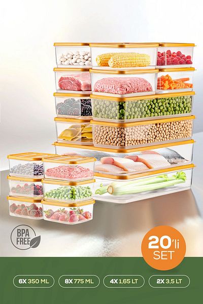 Vienev 20-Piece Orange Microwavable Refrigerator Organizer - Freeze Storage Container