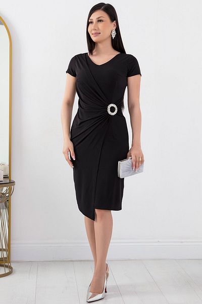 PULLIMM V-Neck Short Sleeve Wrap Evening Dress - Waist Buckle 13444