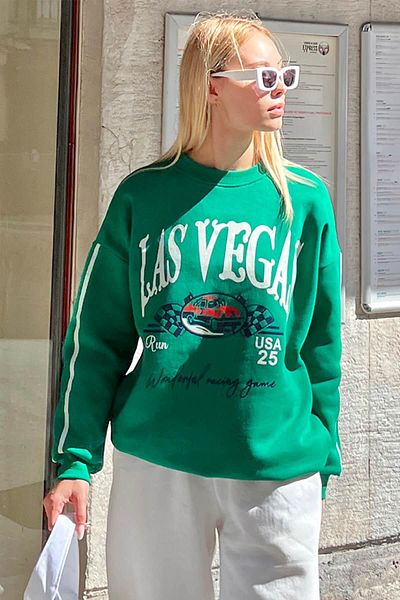 Swist Grünes Las Vgs bedrucktes Damen-Sweatshirt aus Baumwolle
