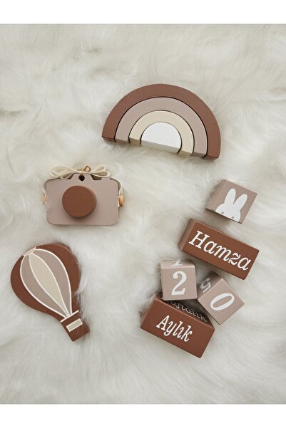 Yoyowoods Isimli Anı Küpü Seti-waldorf Gökkuşağı- Ahşap Araba Dekor