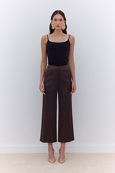 Manuka Brown Satin Straight Leg Trousers
