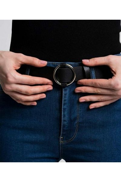 Kemerix Women's Black Ring Buckle Belt