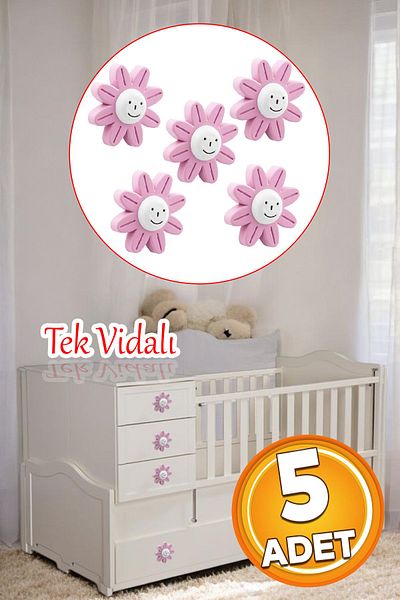 Badem10 Mobilier din plastic Daisy Sertar de bucătărie Merry 5 bucăți roz Mâner dulap dulap camera copiilor