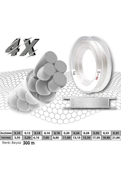 MERCAN MİSİNA Mercan Premium Pe 4x Linie de pescuit cu bobină albă 300 M