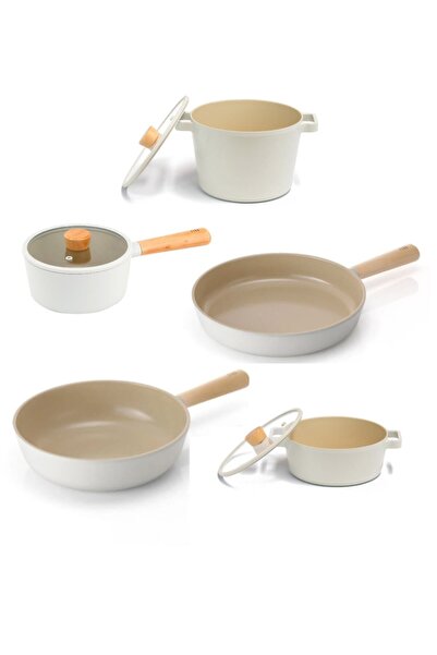 NEOFLAM Fika Cam Kapaklı Döküm 8 Parça Tencere Seti 22d-22s Tencere 18 Sütlük...