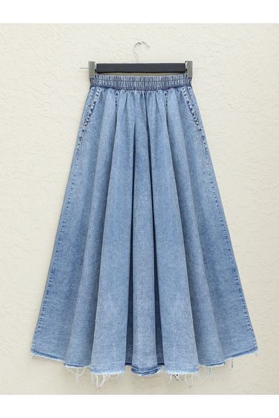 HİJABAYA Tasseled Skirt - Denim Model, Washable Design